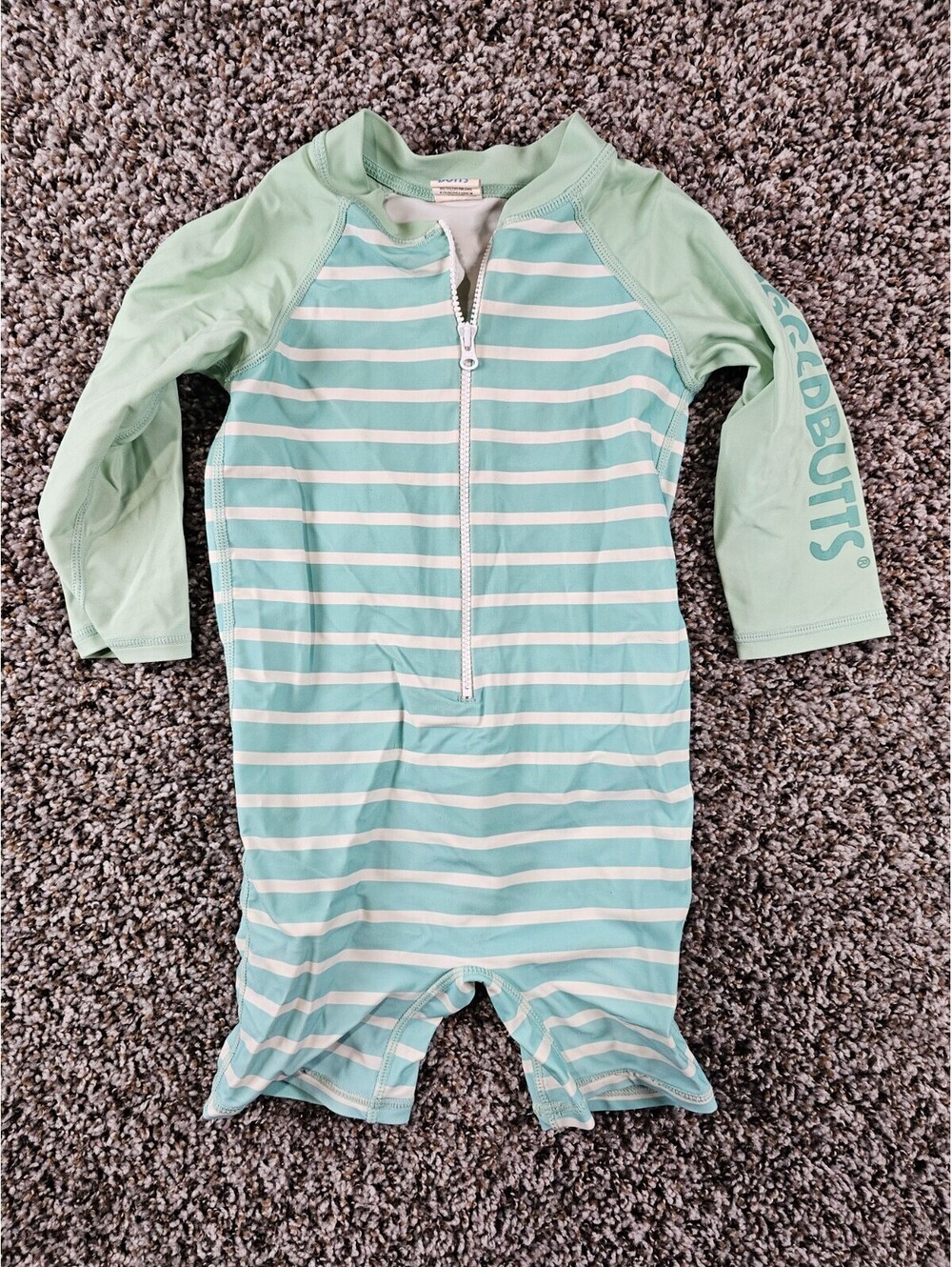 Rugged Butts Baby 18-24M One Pieve Swimsuit Rashguard Teal Striped Long Sleeve